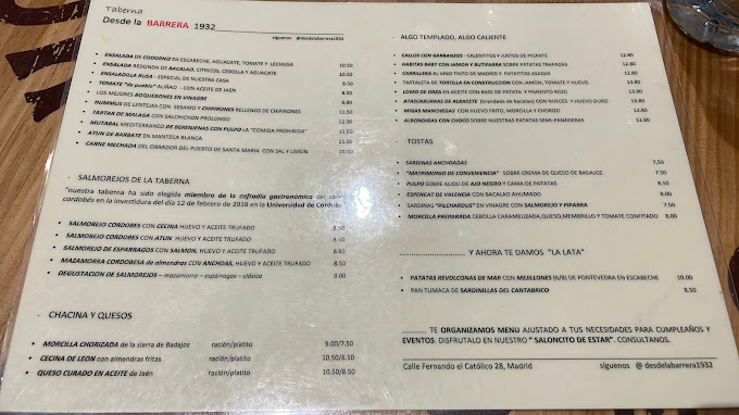 Desde la Barrera 1932 menu 5