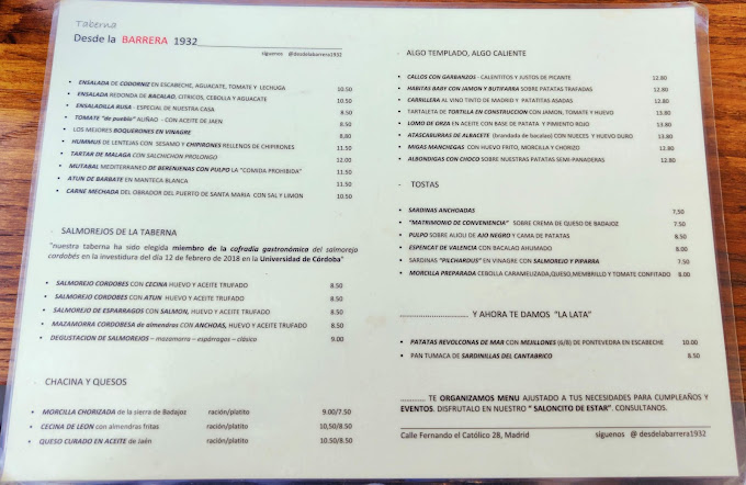 Desde la Barrera 1932 menu 6